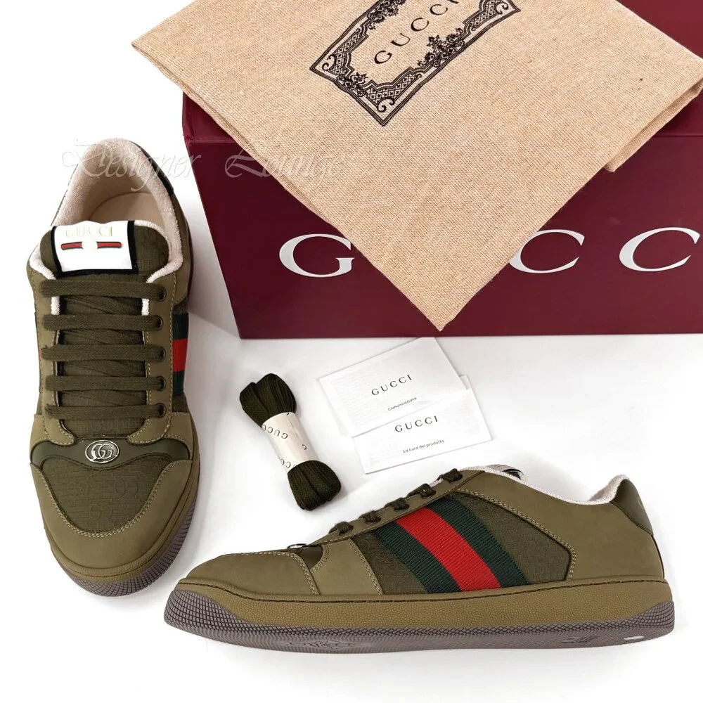 NEW GUCCI Screener Ripstop GG Logo WEB Sneakers Men's G 8.5 / US 9 Authentic